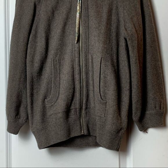 Marc By Marc Jacobs 100% Cashmere Brown Zip Up Sweater Size Medium w floral hood - Picture 7 of 8